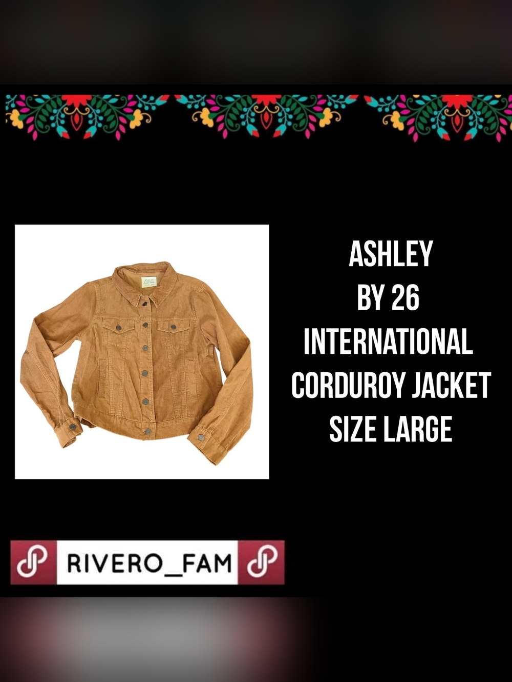 ASHLEYBY 26 INTERNATIONAL |  CORDUROY JACKET | SIZE LARGE